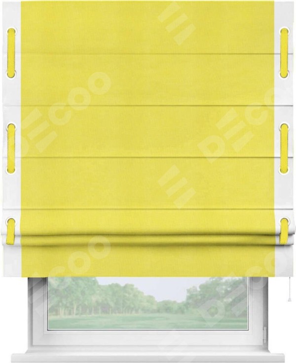 Римская штора «Кортин» с кантом Стрим Дуо (люверсы с пояском), для проема, ткань вельвет cветло-желтый