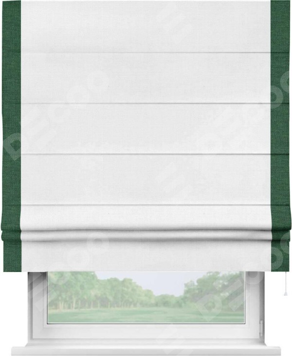 Римская штора «Кортин» с кантом Стрим Дуо, для проема, ткань лён белый, ширина 40-60 см