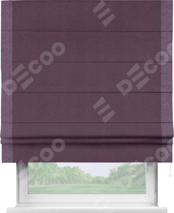 Римская штора «Кортин» с кантом Стрим Дуо, для проема, ткань лён димаут, фиолетовый