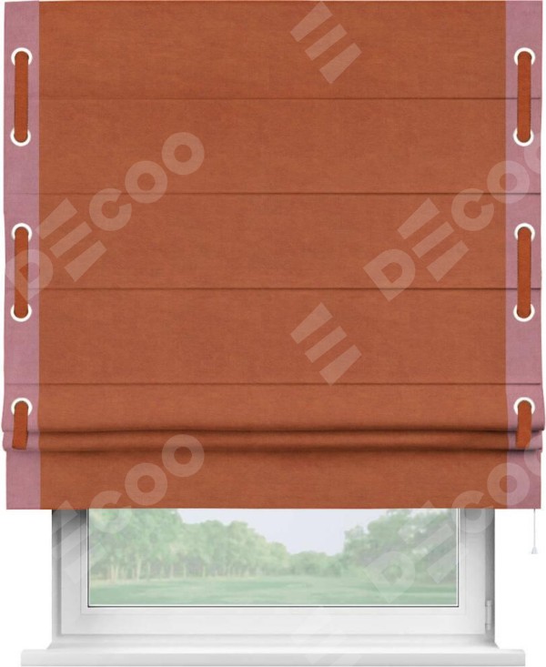 Римская штора «Кортин» с кантом Стрим Дуо (люверсы с пояском), для проема, ткань вельвет терракотовый