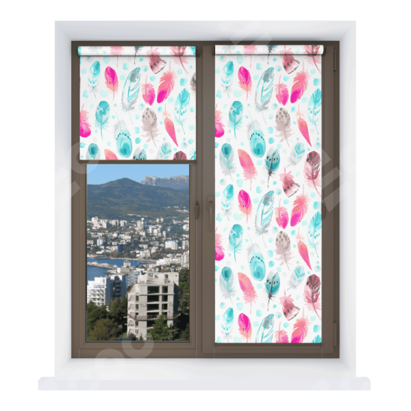 Рулонная штора Мини с принтом Перья