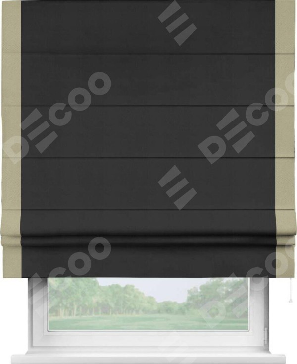 Римская штора «Кортин» с кантом Стрим Дуо, для проема, ткань блэкаут однотонный черный