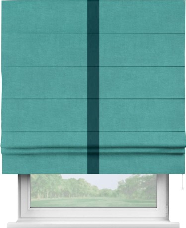Римская штора «Кортин» для проема, канвас бирюзовый, с кантом Хайвэй
