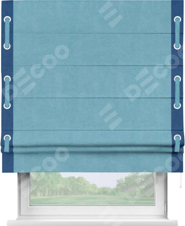 Римская штора «Кортин» с кантом Стрим Дуо (люверсы с пояском), для проема, ткань вельвет ментоловый