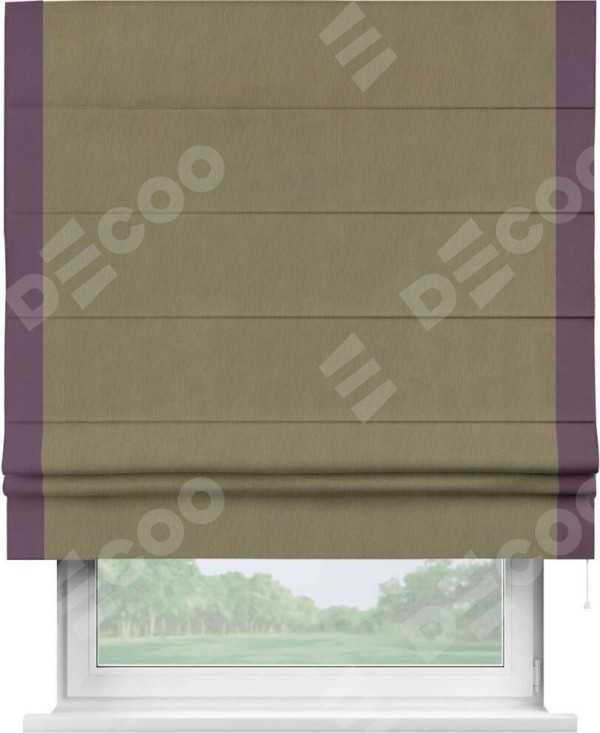 Римская штора «Кортин» с кантом Стрим Дуо, для проема, ткань блэкаут однотонный бежево-золотой