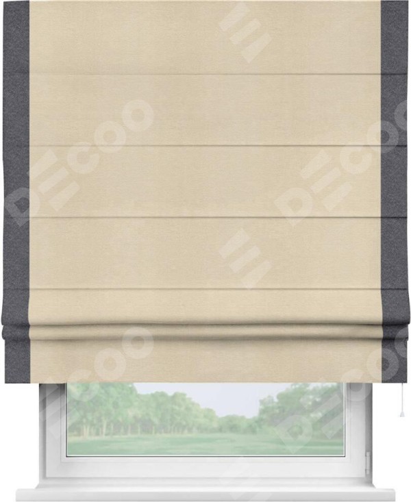 Римская штора «Кортин» с кантом Стрим Дуо, для проема, ткань софт однотонный бежевый лайт