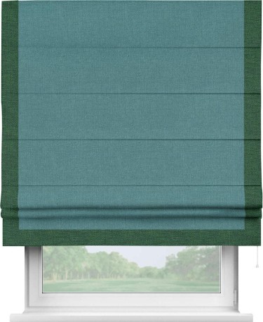 Римская штора «Кортин» с кантом Виктория, для проема, ткань лён бирюзовый