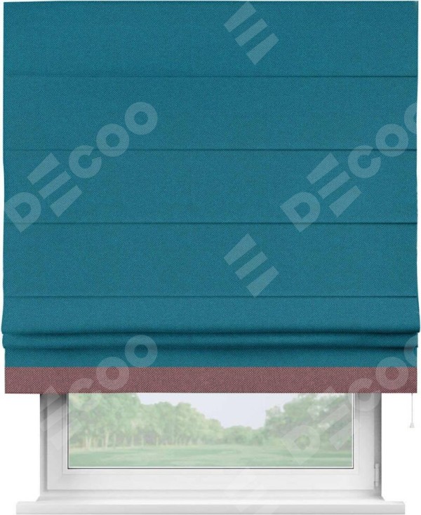 Римская штора «Кортин» с кантом Джестер, для проема, ткань лён димаут, светло-синий