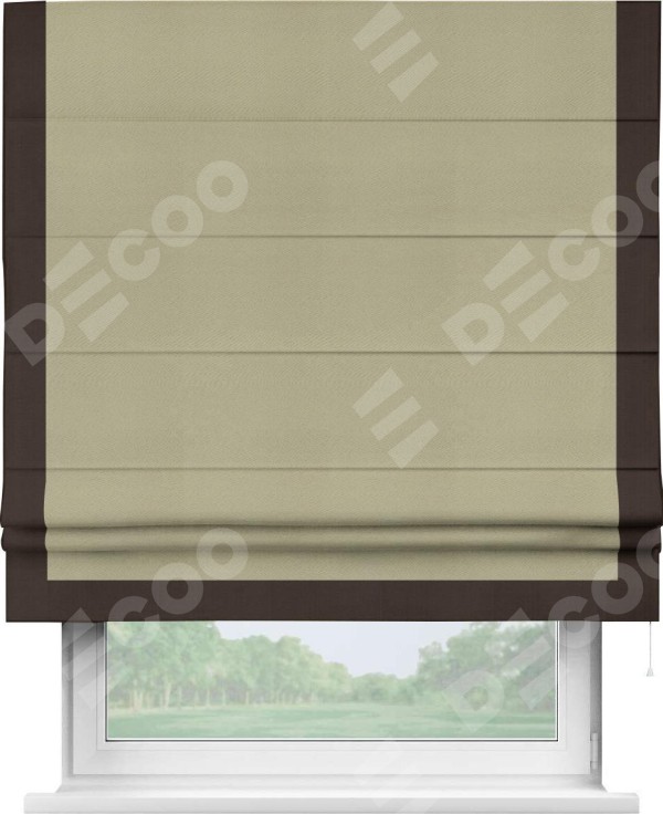 Римская штора «Кортин» с кантом Виктория, для проема, ткань блэкаут однотонный милано капучино