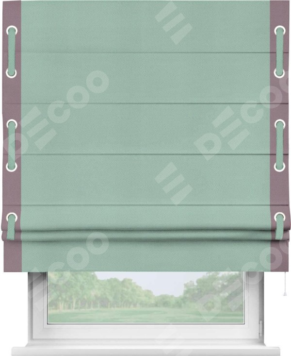 Римская штора «Кортин» с кантом Стрим Дуо (люверсы с пояском), для проема, ткань блэкаут однотонный ментоловый