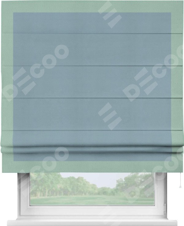 Римская штора «Кортин» с кантом Чесс, для проема, ткань блэкаут однотонный серо-голубой