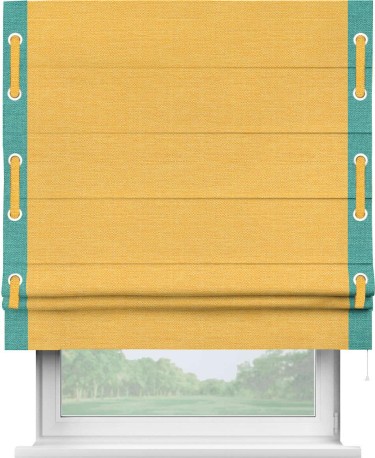 Римская штора «Кортин» с кантом Стрим Дуо (люверсы с пояском), для проема, ткань лён желтый
