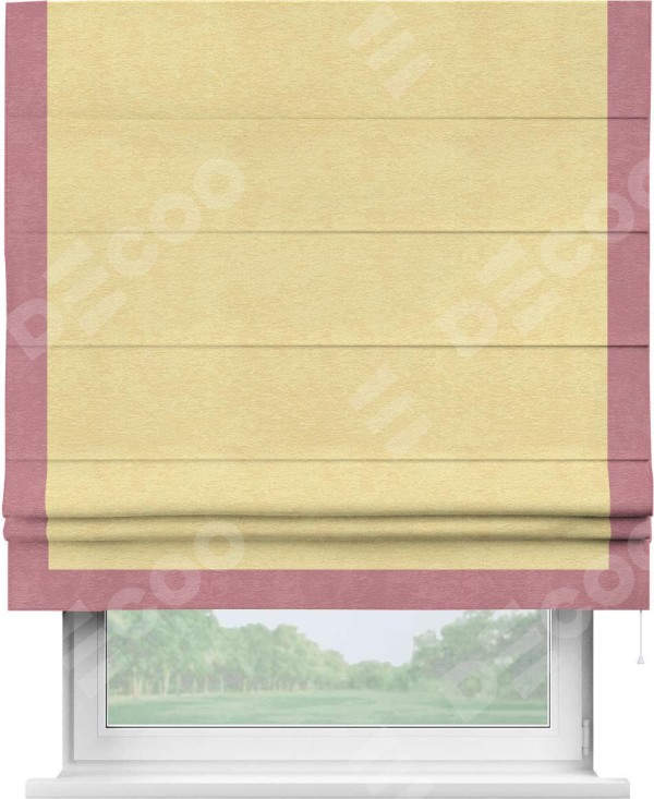 Римская штора «Кортин» с кантом Виктория, для проема, ткань софт однотонный золотой