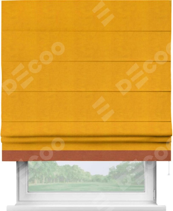 Римская штора «Кортин» с кантом Джестер, для проема, ткань вельвет желтый