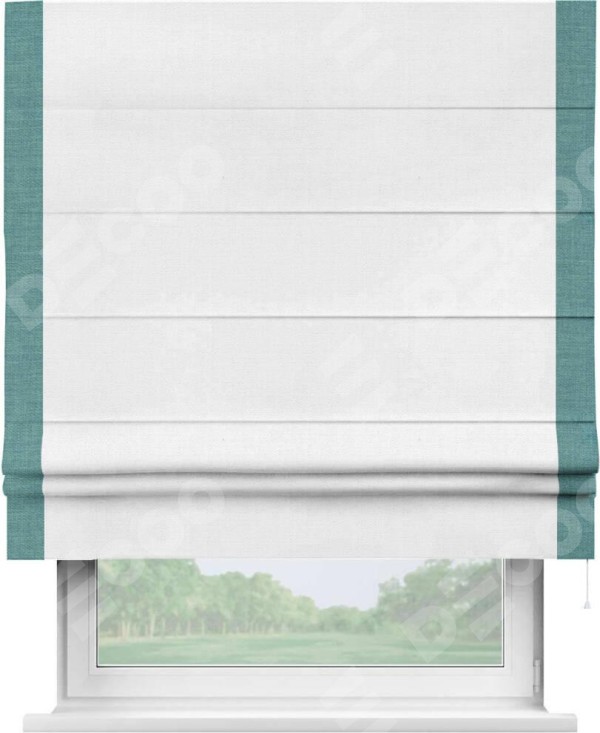 Римская штора «Кортин» с кантом Стрим Дуо, для проема, ткань лён белый, ширина 40-60 см