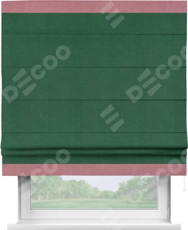 Римская штора «Кортин» с кантом Горизонт, для проема, ткань вельвет зеленый