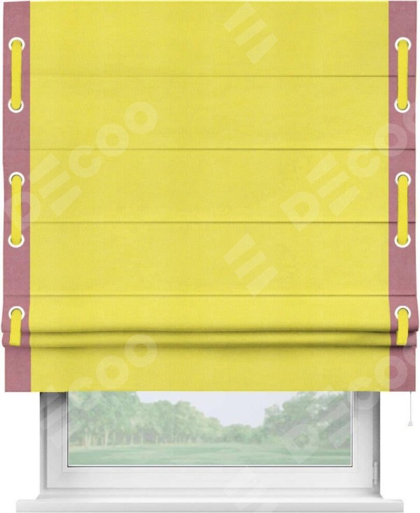 Римская штора «Кортин» с кантом Стрим Дуо (люверсы с пояском), для проема, ткань вельвет cветло-желтый