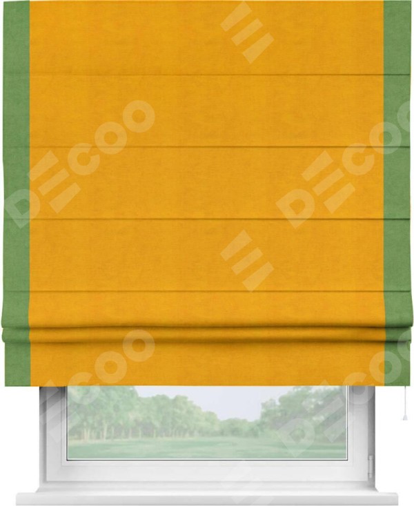 Римская штора «Кортин» с кантом Стрим Дуо, для проема, ткань вельвет желтый