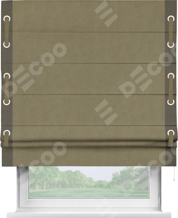 Римская штора «Кортин» с кантом Стрим Дуо (люверсы с пояском), для проема, ткань блэкаут однотонный бежево-золотой