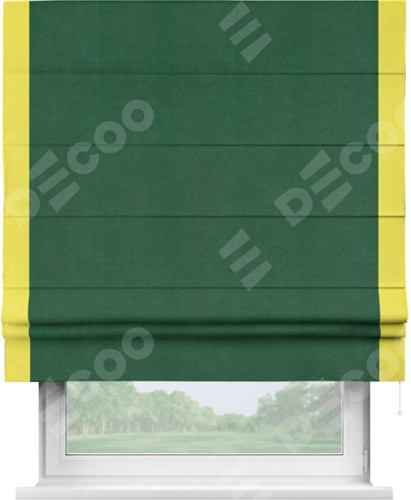 Римская штора «Кортин» с кантом Стрим Дуо, для проема, ткань вельвет зеленый