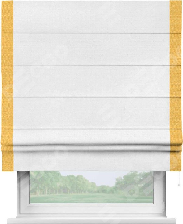 Римская штора «Кортин» с кантом Стрим Дуо, для проема, ткань лён белый, ширина 40-60 см