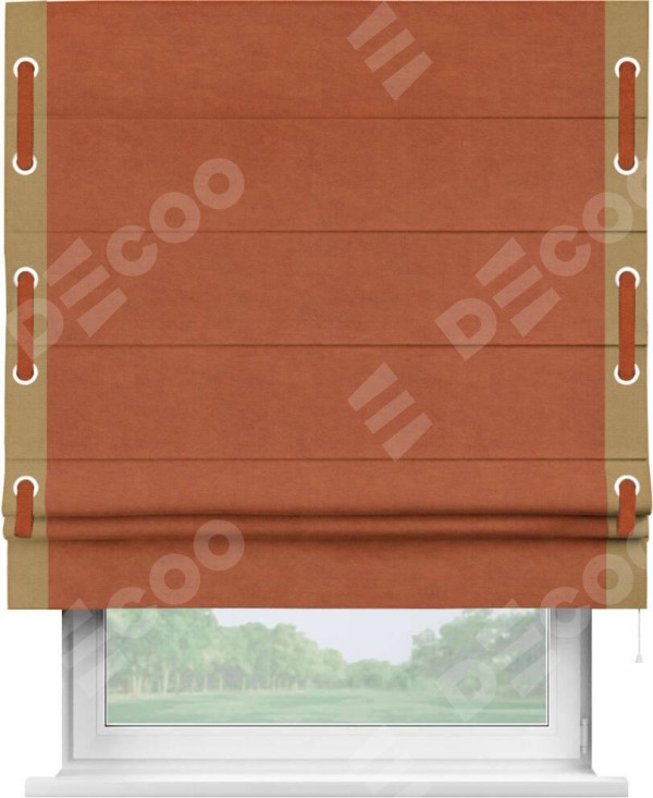 Римская штора «Кортин» с кантом Стрим Дуо (люверсы с пояском), для проема, ткань вельвет терракотовый