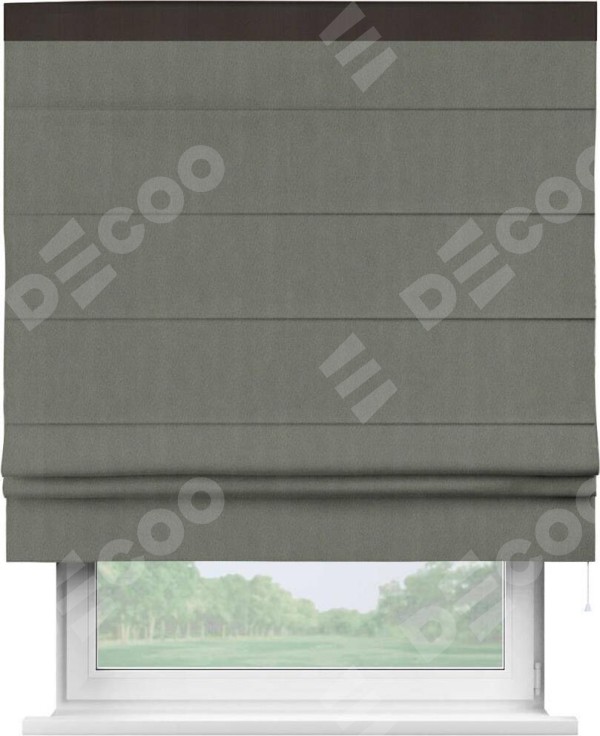 Римская штора «Кортин» с кантом Кинг, для проема, ткань блэкаут однотонный тёмно-серый