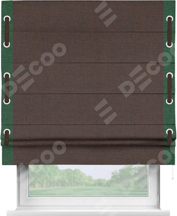 Римская штора «Кортин» с кантом Стрим Дуо (люверсы с пояском), для проема, ткань лён коричневый