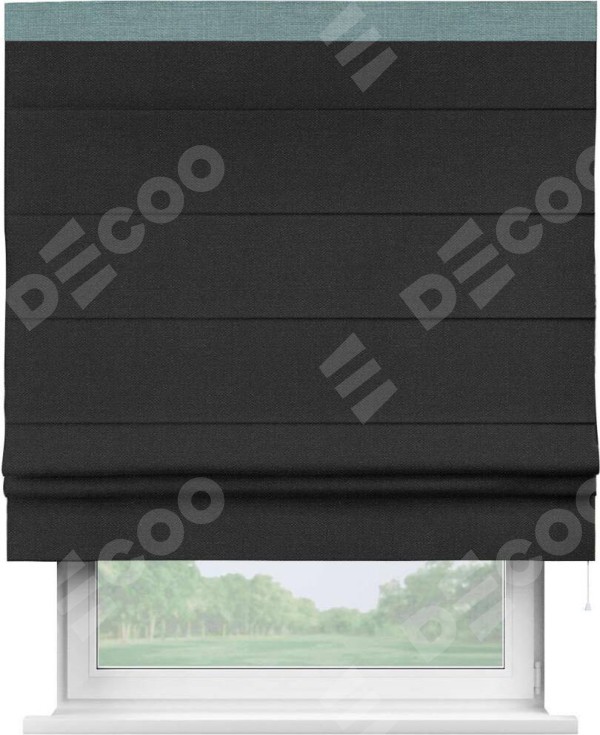 Римская штора «Кортин» с кантом Кинг, для проема, ткань лён черный