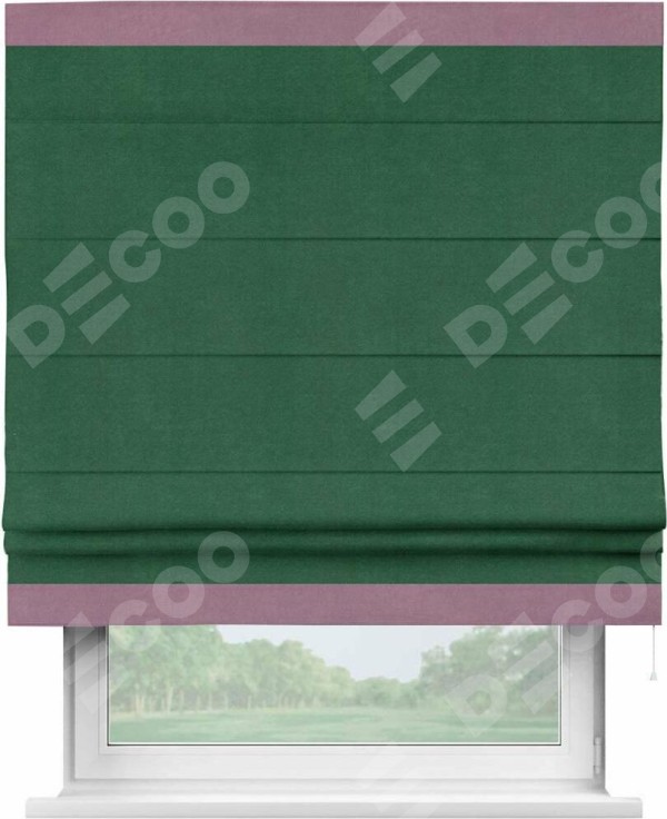 Римская штора «Кортин» с кантом Горизонт, для проема, ткань вельвет зеленый