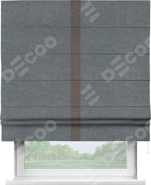 Римская штора «Кортин» с кантом Хайвэй, для проема, ткань вельвет серый