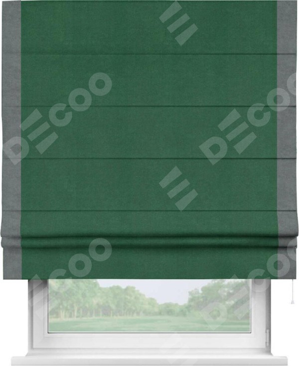 Римская штора «Кортин» с кантом Стрим Дуо, для проема, ткань вельвет зеленый