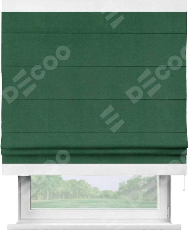 Римская штора «Кортин» с кантом Горизонт, для проема, ткань вельвет зеленый