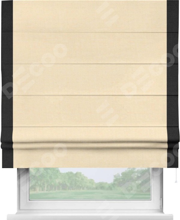 Римская штора «Кортин» с отделкой кантом Стрим Дуо, для проема, лён бежевый