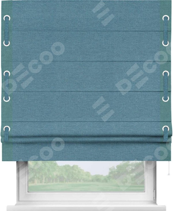 Римская штора «Кортин» с кантом Стрим Дуо (люверсы с пояском), для проема, ткань лён голубой