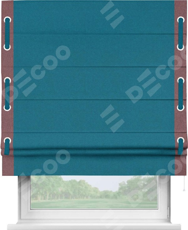 Римская штора «Кортин» с кантом Стрим Дуо (люверсы с пояском), для проема, ткань лён димаут, светло-синий