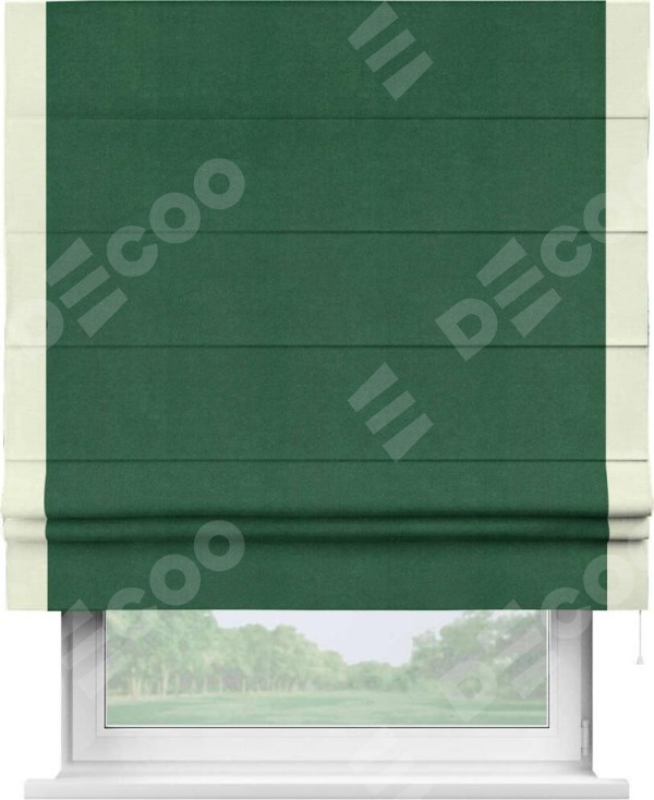 Римская штора «Кортин» с кантом Стрим Дуо, для проема, ткань вельвет зеленый