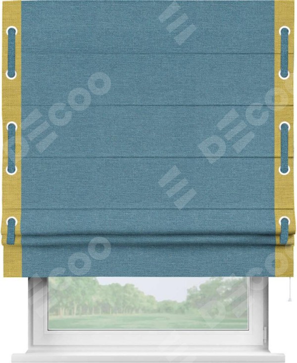 Римская штора «Кортин» с кантом Стрим Дуо (люверсы с пояском), для проема, ткань лён голубой