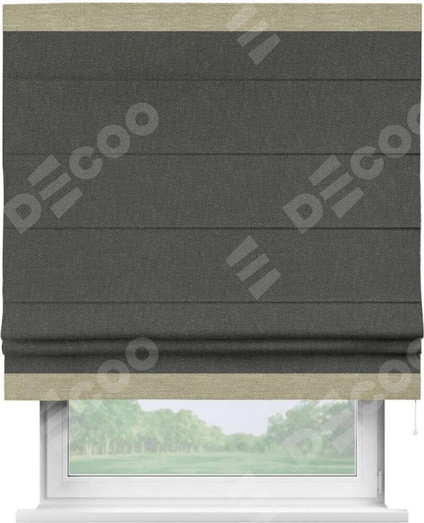 Римская штора «Кортин» с кантом Горизонт, для проема, ткань лён димаут, графитово-серый
