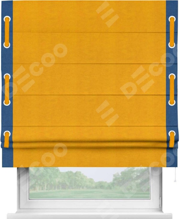 Римская штора «Кортин» с кантом Стрим Дуо (люверсы с пояском), для проема, ткань вельвет желтый