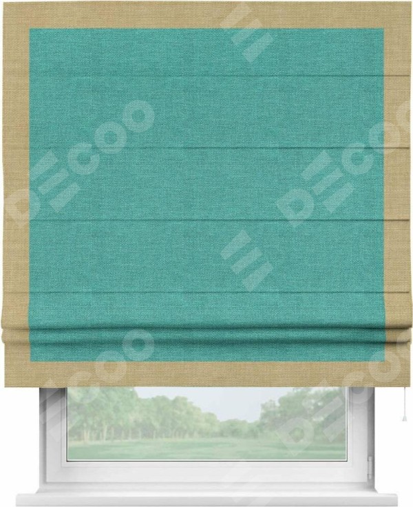Римская штора «Кортин» с кантом Чесс, для проема, ткань лён изумрудный
