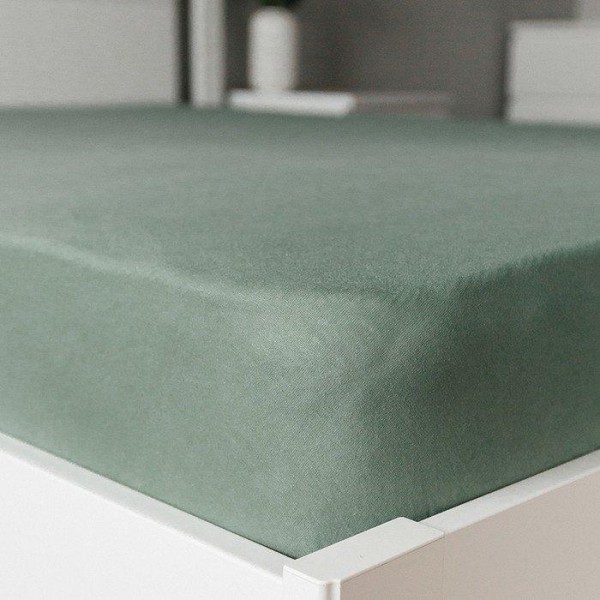 Простыня на резинке трикотажная, размер 200х200х25см, цвет хаки, кулирка 120г/м², 100% хлопок