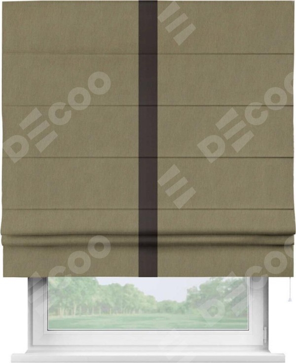 Римская штора «Кортин» с кантом Хайвэй, для проема, ткань блэкаут однотонный бежево-золотой