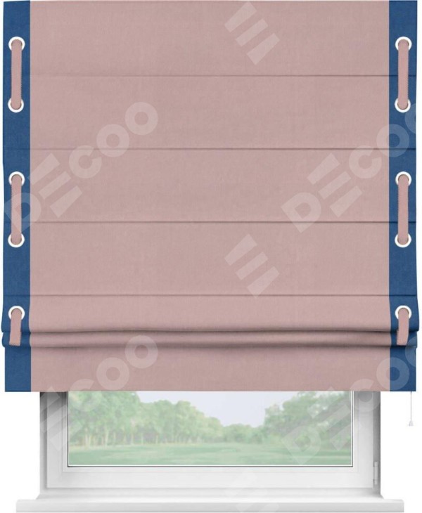 Римская штора «Кортин» с кантом Стрим Дуо (люверсы с пояском), для проема, ткань вельвет розовая пудра