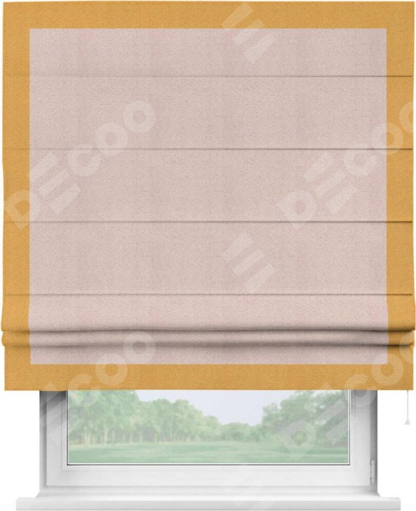 Римская штора «Кортин» с кантом Чесс, для проема, ткань блэкаут с блеском сиреневый