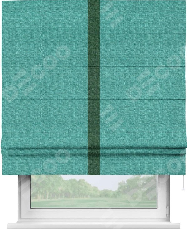 Римская штора «Кортин» с кантом Хайвэй, для проема, ткань лён изумрудный
