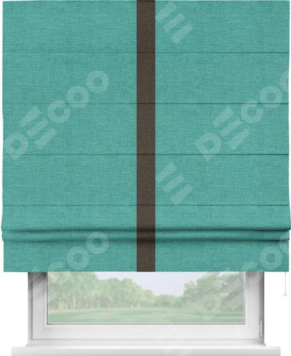 Римская штора «Кортин» с кантом Хайвэй, для проема, ткань лён изумрудный