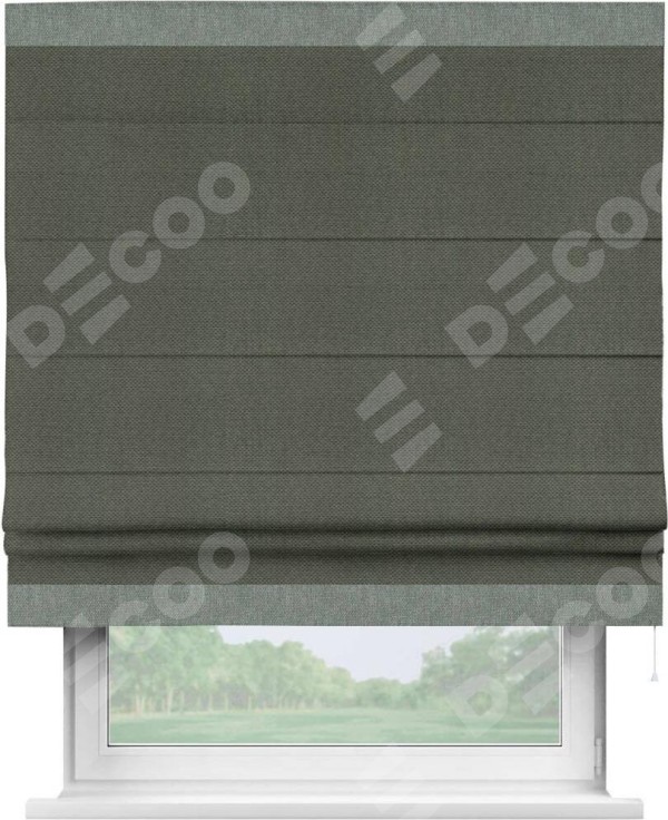 Римская штора «Кортин» с кантом Горизонт, для проема, ткань лён димаут, графит