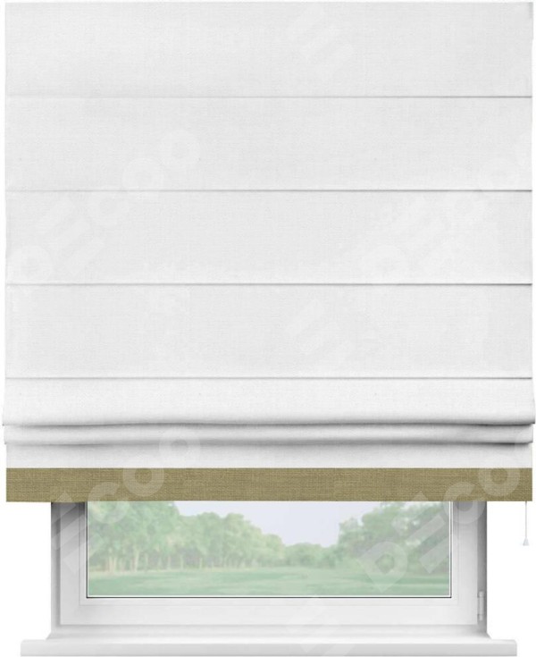 Римская штора «Кортин» с кантом Джестер, для проема, ткань лён белый
