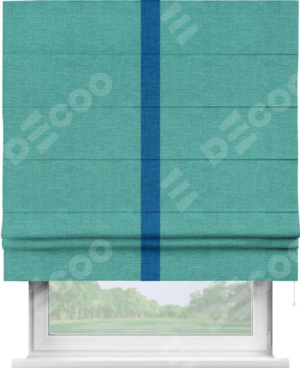 Римская штора «Кортин» с кантом Хайвэй, для проема, ткань лён изумрудный